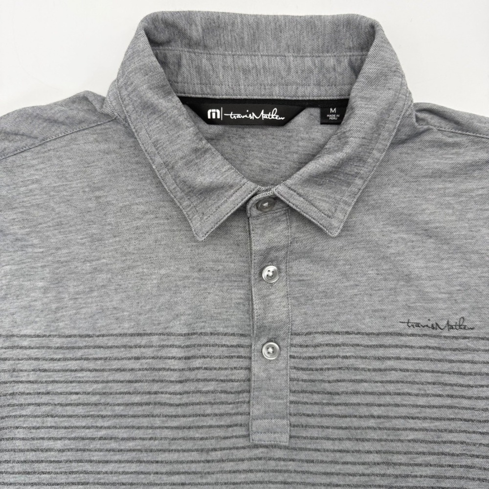 TravisMathew Polo Mens M Grey Striped Short Sleeve Performance Golf Shirt